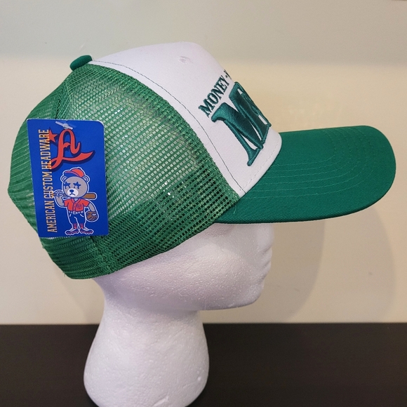 Embroidered "Money - Moves M&M" Green and White Back Mesh Cap - Picture 3 of 3